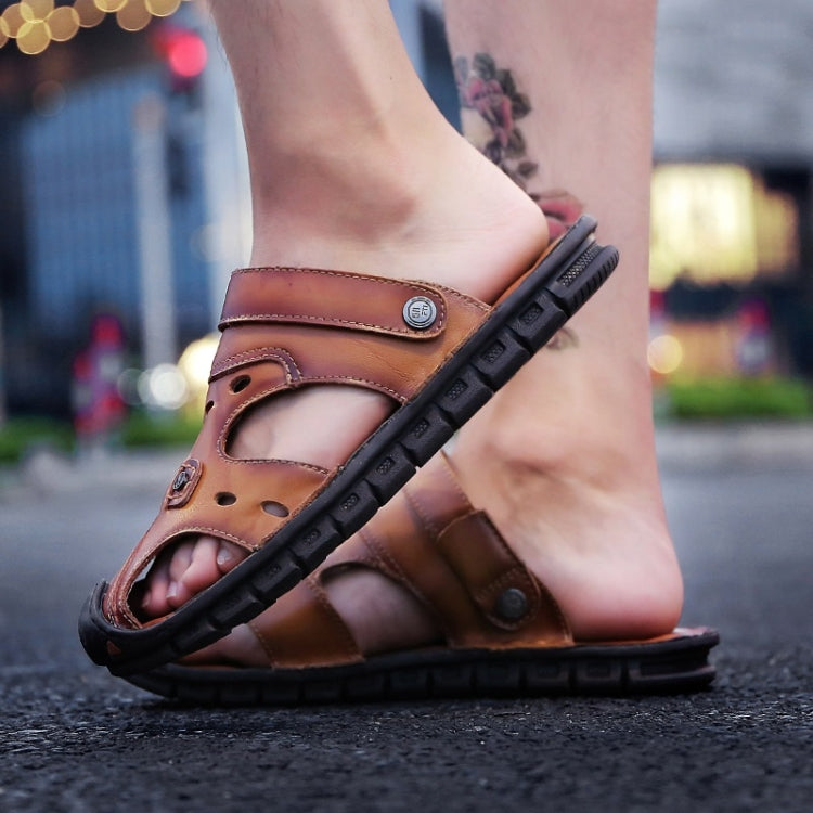 Youth Trend First Layer Cowhide Two-wear Outdoor Casual Sandals Slippers for Men
