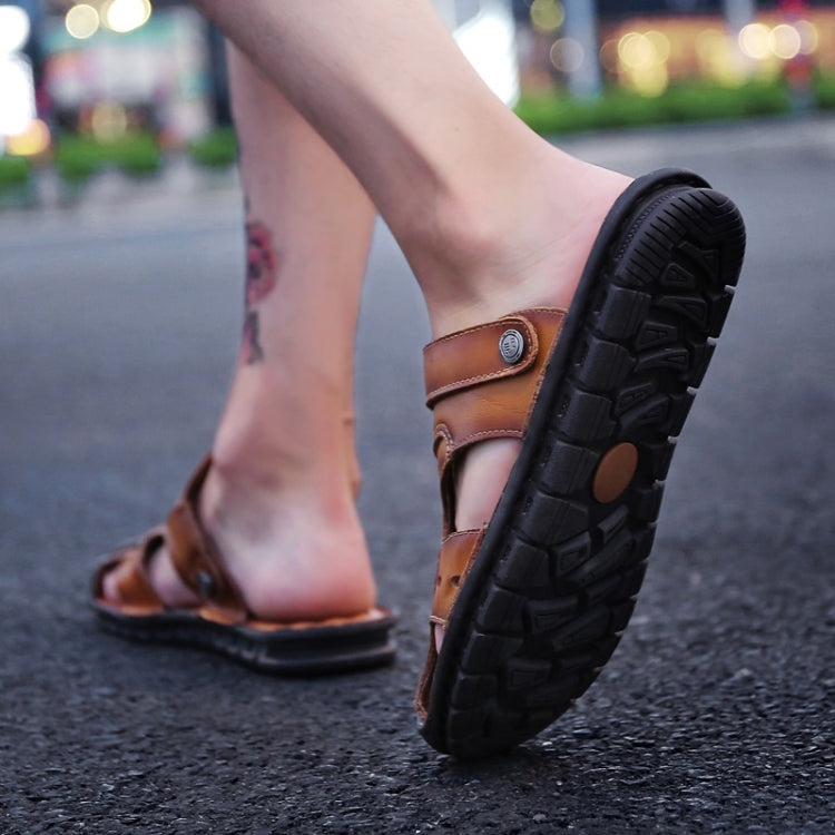 Youth Trend First Layer Cowhide Two-wear Outdoor Casual Sandals Slippers for Men