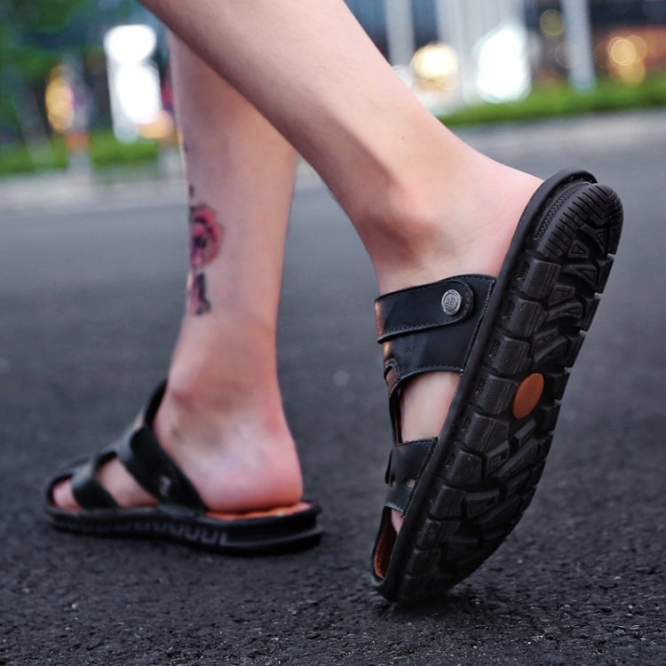 Youth Trend First Layer Cowhide Two-wear Outdoor Casual Sandals Slippers for Men