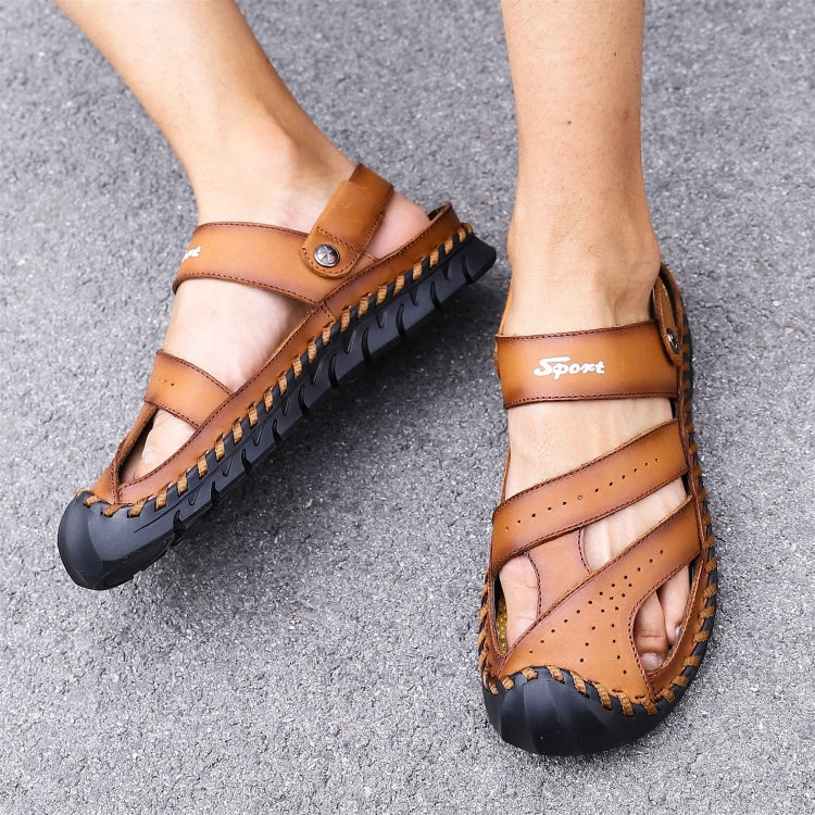 First Layer Leather Sandals Outdoor Hollow Sneakers for Men