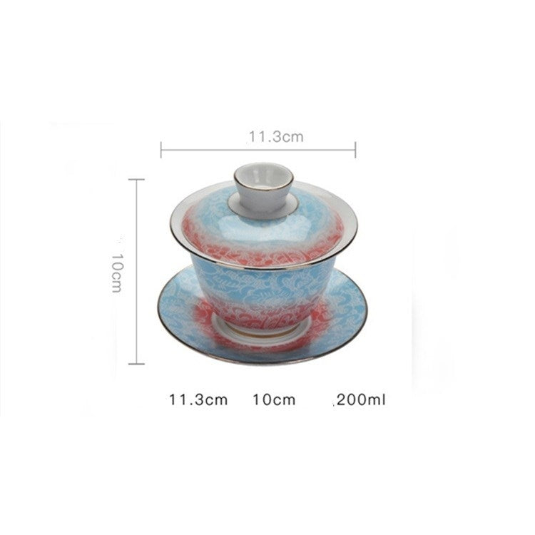 Ceramic Cover Bowl Royal Enamel Jingdezhen Sancai Tea Bowl Tea Set