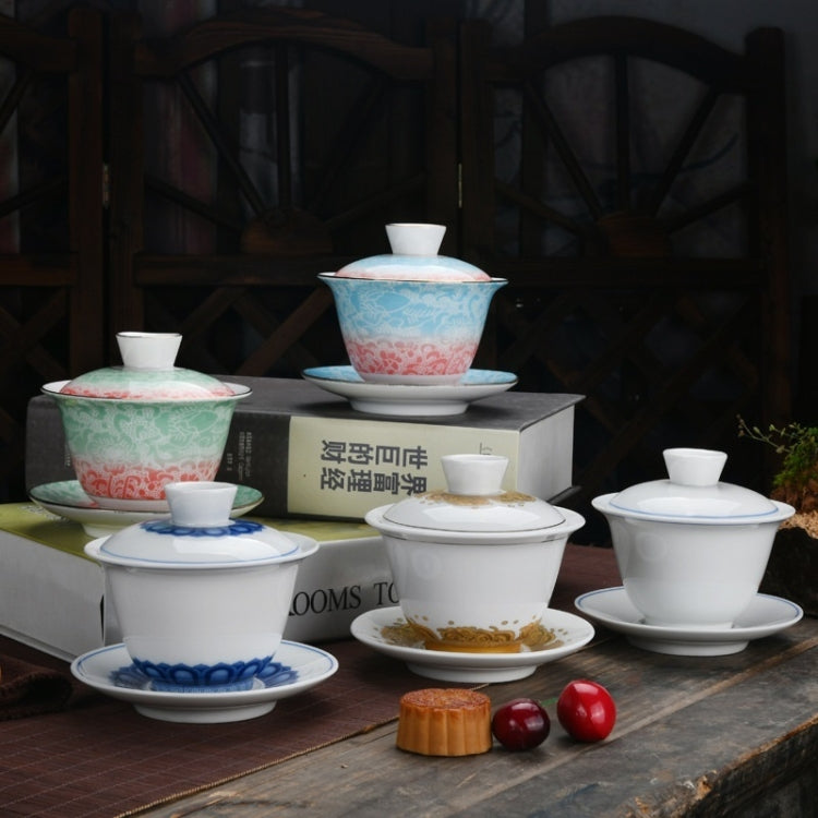 Ceramic Cover Bowl Royal Enamel Jingdezhen Sancai Tea Bowl Tea Set