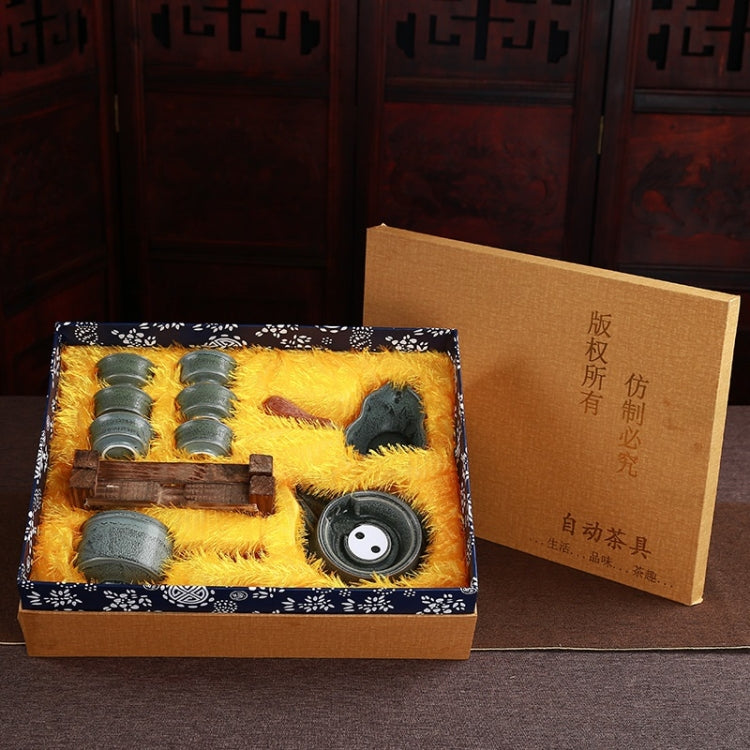 Retro Time To Run Stone Mill Automatic Tea Set Ceramic Kiln High-grade Kungfu Tea Set Gift Box with 6 Cups