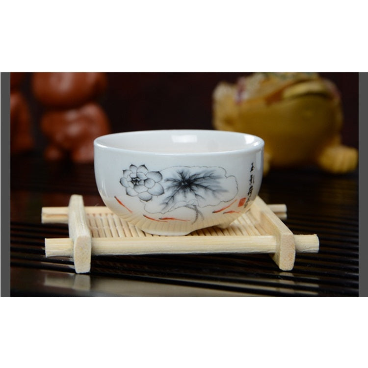 4 in 1 Kung Fu Tea Set High White Porcelain Tea Table with Tea Tray & 6 Tea Cups