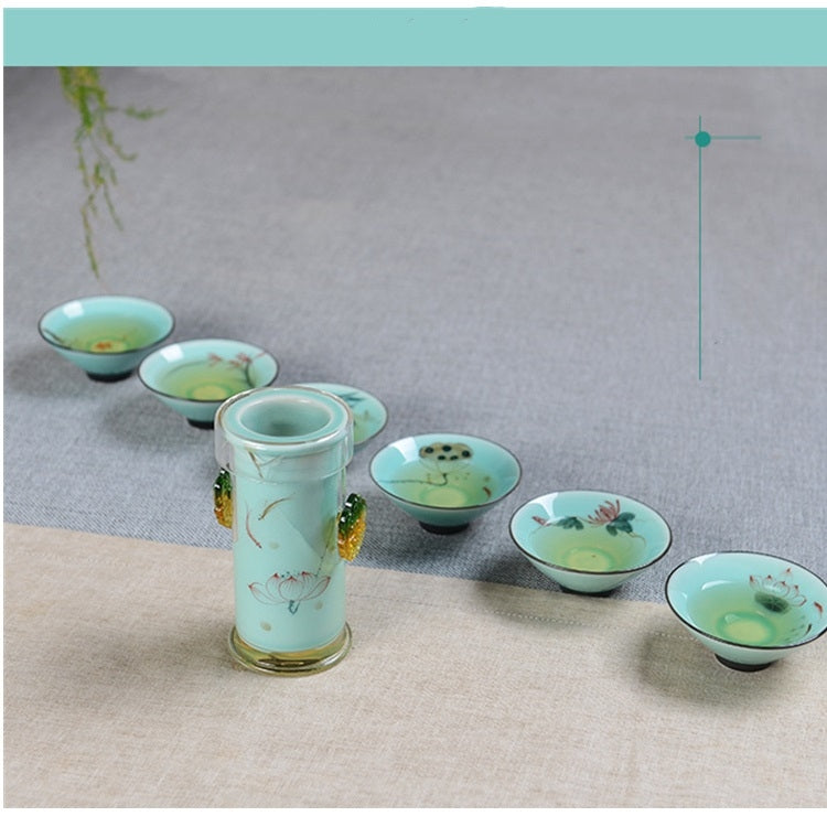 9 in 1 Celadon Ge Kiln Purple Sand Ceramics Complete Set Kung Fu Tea Set