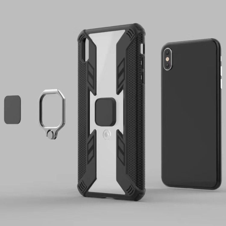 For iPhone XS Max Iron Warrior Shockproof PC + TPU Protective Case with Ring Holder(Dark Blue)