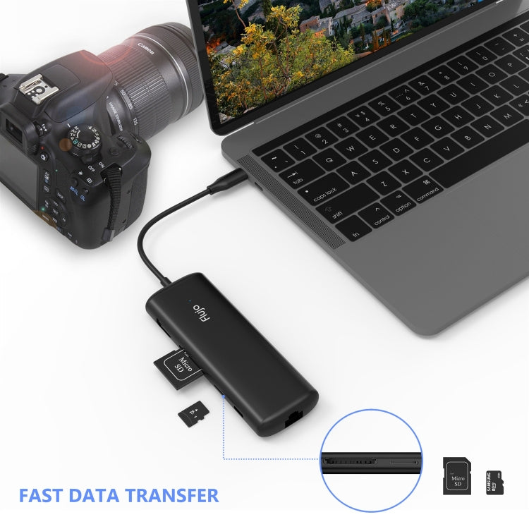 Flujo UC41-PD 4K Ultra HD HDMI + SD Card + TF Card + PD Port + RJ45 + USB 3.0 x 3 to USB-C / Type-C Multi-function HUB Converter