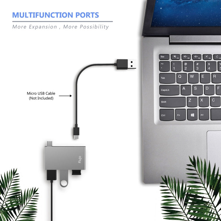 Flujo H55 Aluminum USB-C / Type-C & Micro USB to USB 3.0 & USB 2.0 HUB Adapter