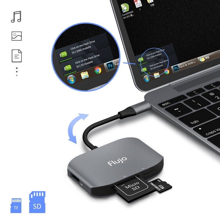 Flujo UC30 USB-C / Type-C to 2 Ports USB 2.0 HUB Adapter with Card Reader