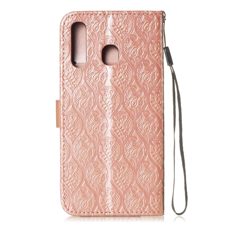 Pressed Printing Rattan Flower Pattern Horizontal Flip PU Leather Case for Galaxy A20 / A30 / A50, with Holder & Card Slots & Wallet & Photo Frame