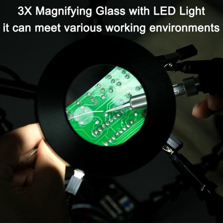 USB LED 3X Glasses Magnifier Lamp DIY Soldering Third Hand Flexible Arms Welding Helping Stand Repair Holder Tool