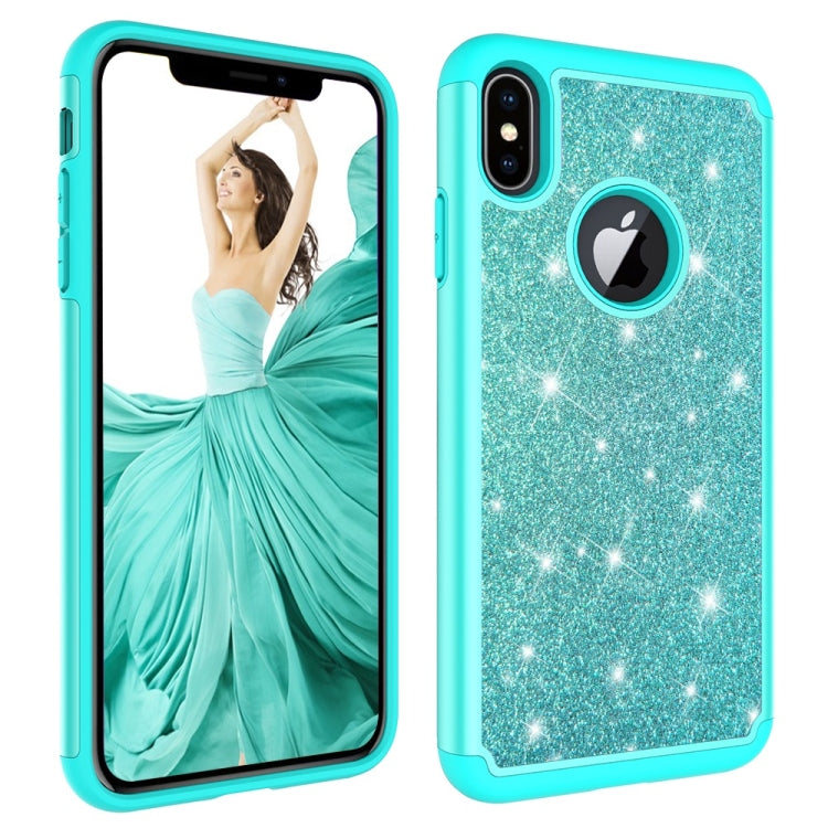For iPhone XS Max Glitter Powder Contrast Skin Shockproof Silicone + PC Protective Case