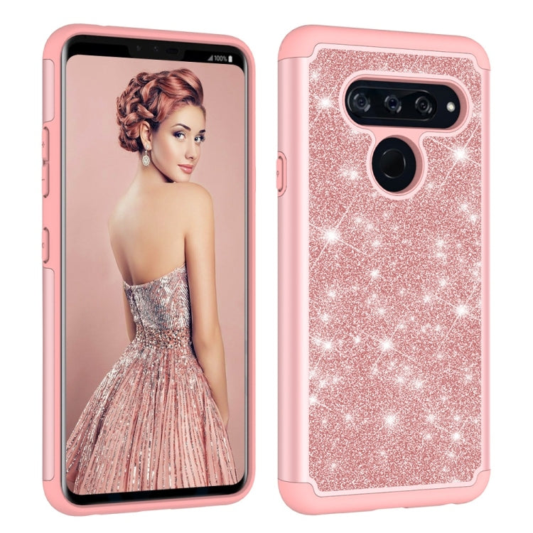 Glitter Powder Contrast Skin Shockproof Silicone + PC Protective Case for LG V40 ThinQ