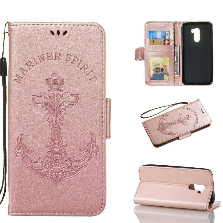 Pressed Printing Mermaid Anchor Pattern Horizontal Flip PU Leather Case for Xiaomi Pocophone F1, with Holder & Card Slots & Wallet & Photo Frame