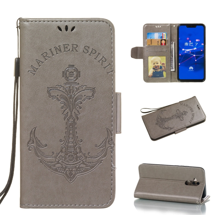 Pressed Printing Mermaid Anchor Pattern Horizontal Flip PU Leather Case for Huawei Mate 20 Lite / Maimang 7, with Holder & Card Slots & Wallet & Photo Frame