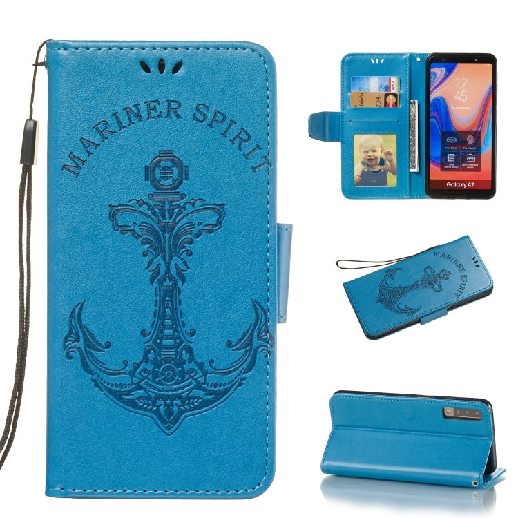 Pressed Printing Mermaid Anchor Pattern Horizontal Flip PU Leather Case for Galaxy A7 (2018) / A750, with Holder & Card Slots & Wallet & Photo Frame