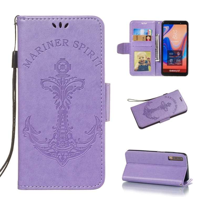 Pressed Printing Mermaid Anchor Pattern Horizontal Flip PU Leather Case for Galaxy A7 (2018) / A750, with Holder & Card Slots & Wallet & Photo Frame