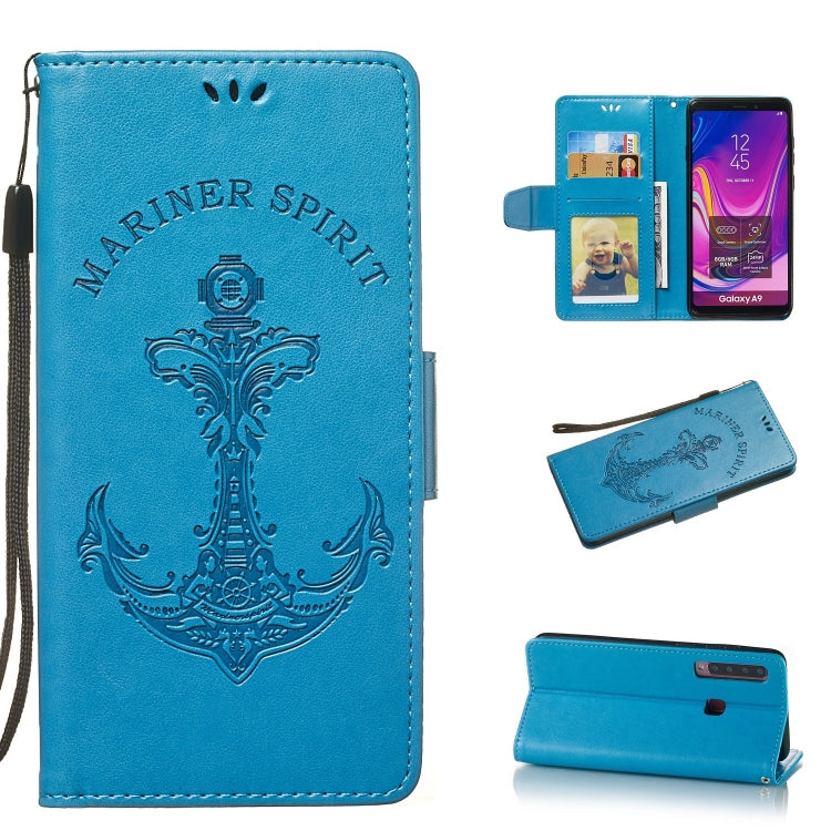 Pressed Printing Mermaid Anchor Pattern Horizontal Flip PU Leather Case for Galaxy A9 (2018), with Holder & Card Slots & Wallet & Photo Frame