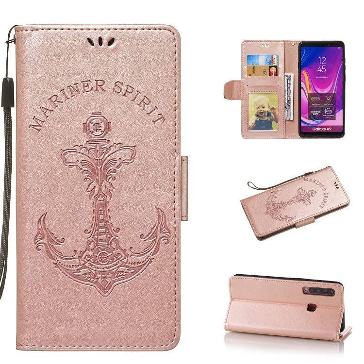 Pressed Printing Mermaid Anchor Pattern Horizontal Flip PU Leather Case for Galaxy A9 (2018), with Holder & Card Slots & Wallet & Photo Frame