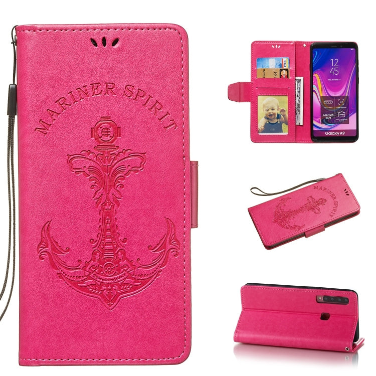 Pressed Printing Mermaid Anchor Pattern Horizontal Flip PU Leather Case for Galaxy A9 (2018), with Holder & Card Slots & Wallet & Photo Frame