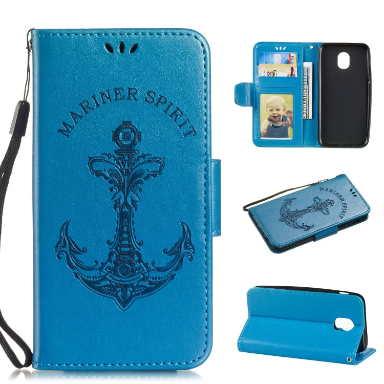Pressed Printing Mermaid Anchor Pattern Horizontal Flip PU Leather Case for Galaxy J3 (2018) US Version, with Holder & Card Slots & Wallet & Photo Frame