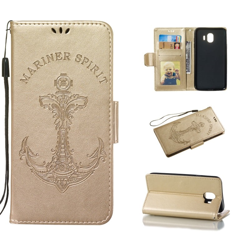 Pressed Printing Mermaid Anchor Pattern Horizontal Flip PU Leather Case for Galaxy J4 (2018) EU Version, with Holder & Card Slots & Wallet & Photo Frame