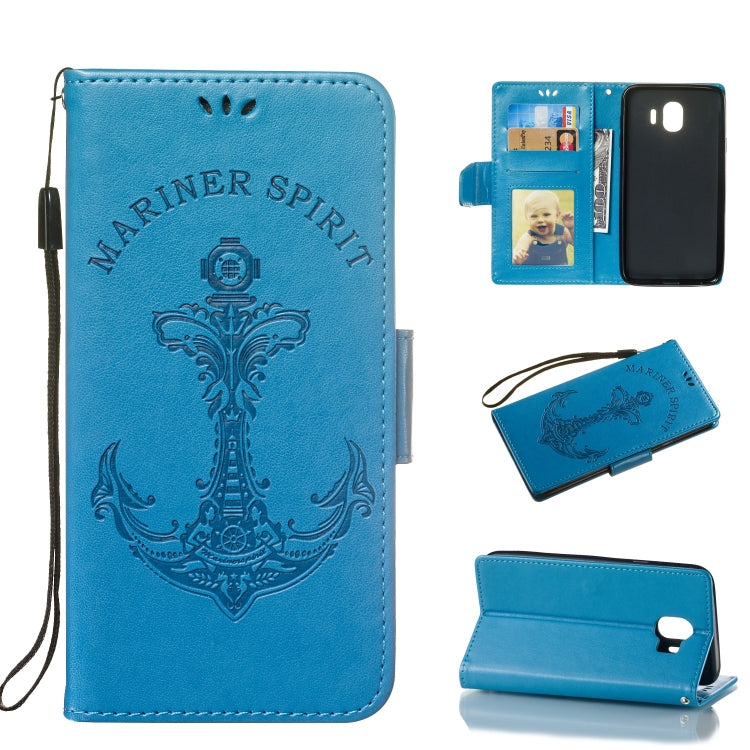 Pressed Printing Mermaid Anchor Pattern Horizontal Flip PU Leather Case for Galaxy J4 (2018) EU Version, with Holder & Card Slots & Wallet & Photo Frame