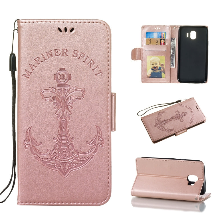 Pressed Printing Mermaid Anchor Pattern Horizontal Flip PU Leather Case for Galaxy J4 (2018) EU Version, with Holder & Card Slots & Wallet & Photo Frame