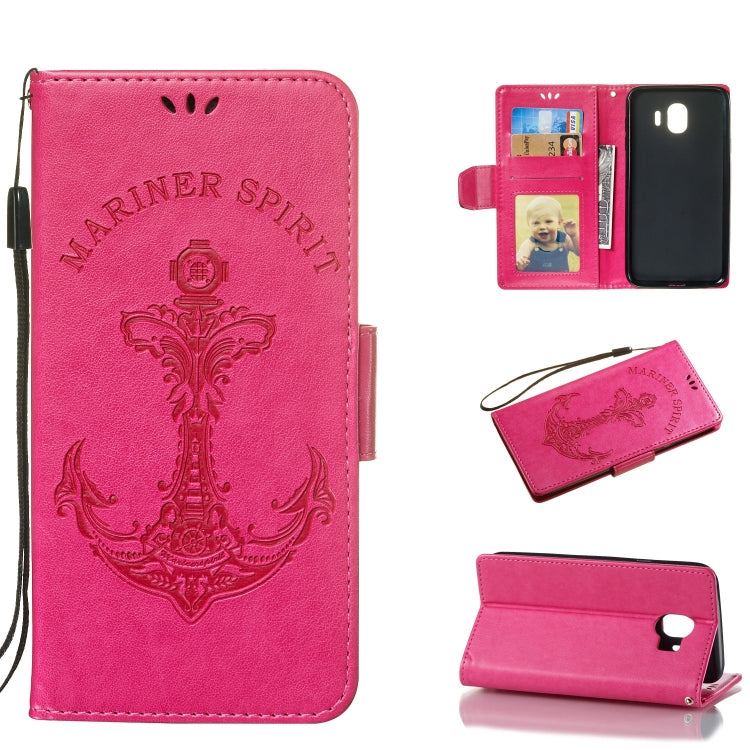 Pressed Printing Mermaid Anchor Pattern Horizontal Flip PU Leather Case for Galaxy J4 (2018) EU Version, with Holder & Card Slots & Wallet & Photo Frame