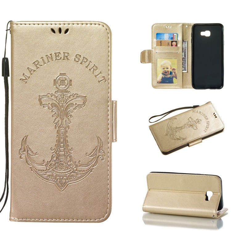 Pressed Printing Mermaid Anchor Pattern Horizontal Flip PU Leather Case for Galaxy J4+, with Holder & Card Slots & Wallet & Photo Frame