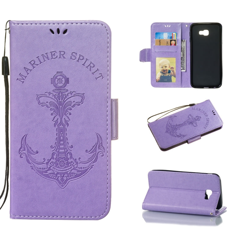 Pressed Printing Mermaid Anchor Pattern Horizontal Flip PU Leather Case for Galaxy J4+, with Holder & Card Slots & Wallet & Photo Frame