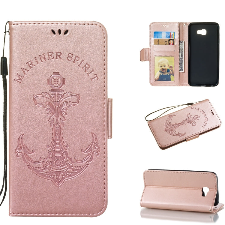 Pressed Printing Mermaid Anchor Pattern Horizontal Flip PU Leather Case for Galaxy J4+, with Holder & Card Slots & Wallet & Photo Frame