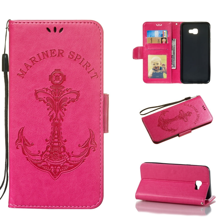 Pressed Printing Mermaid Anchor Pattern Horizontal Flip PU Leather Case for Galaxy J4+, with Holder & Card Slots & Wallet & Photo Frame