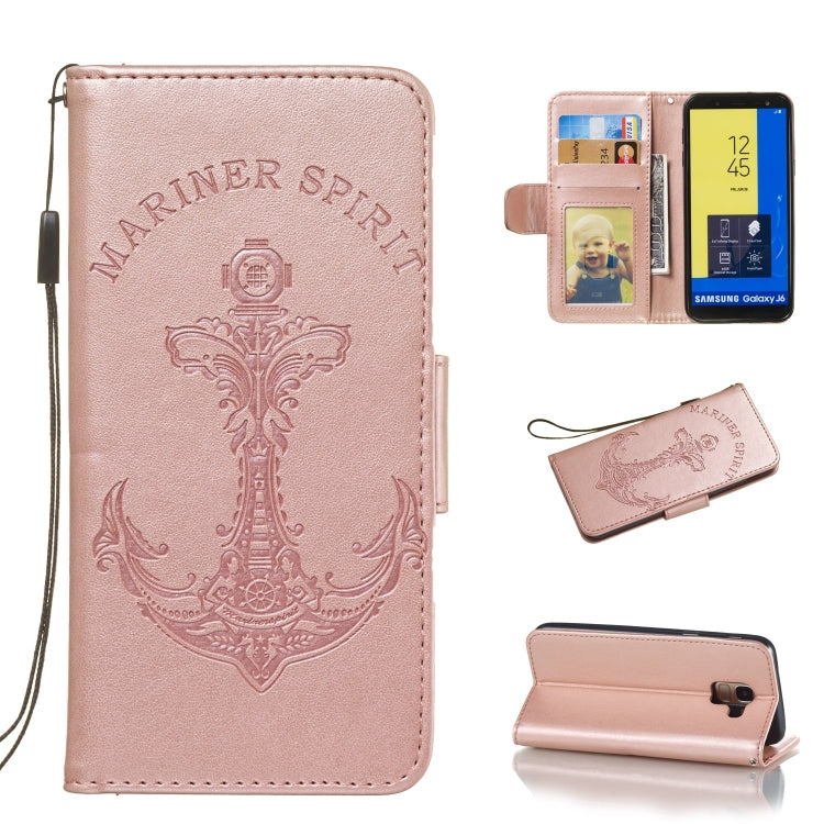 Pressed Printing Mermaid Anchor Pattern Horizontal Flip PU Leather Case for Galaxy J6 (2018) EU Version, with Holder & Card Slots & Wallet & Photo Frame