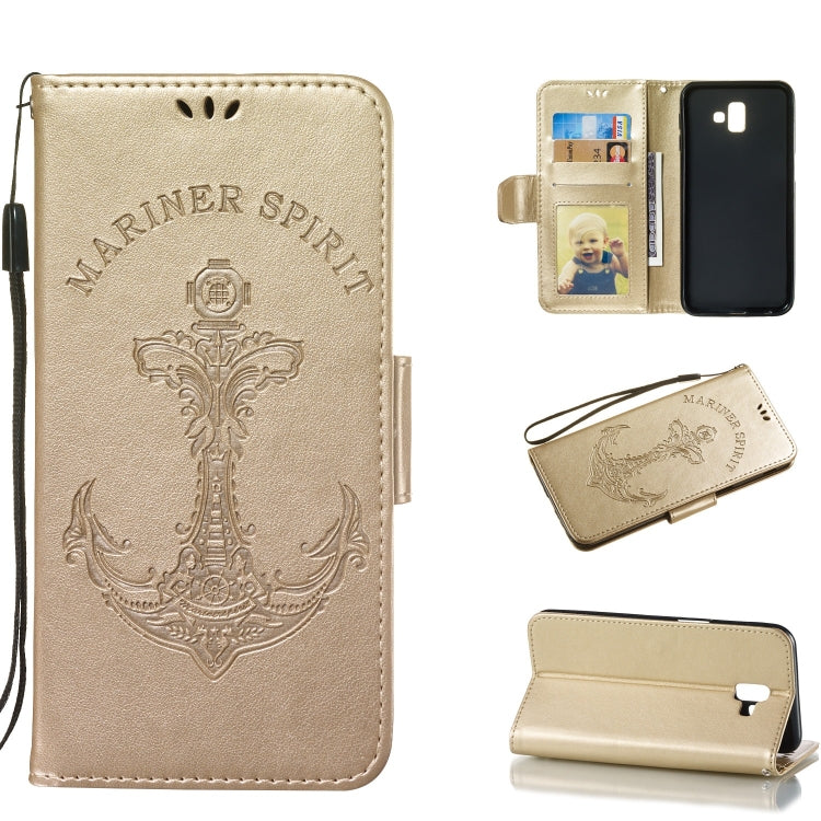 Pressed Printing Mermaid Anchor Pattern Horizontal Flip PU Leather Case for Galaxy J6+, with Holder & Card Slots & Wallet & Photo Frame