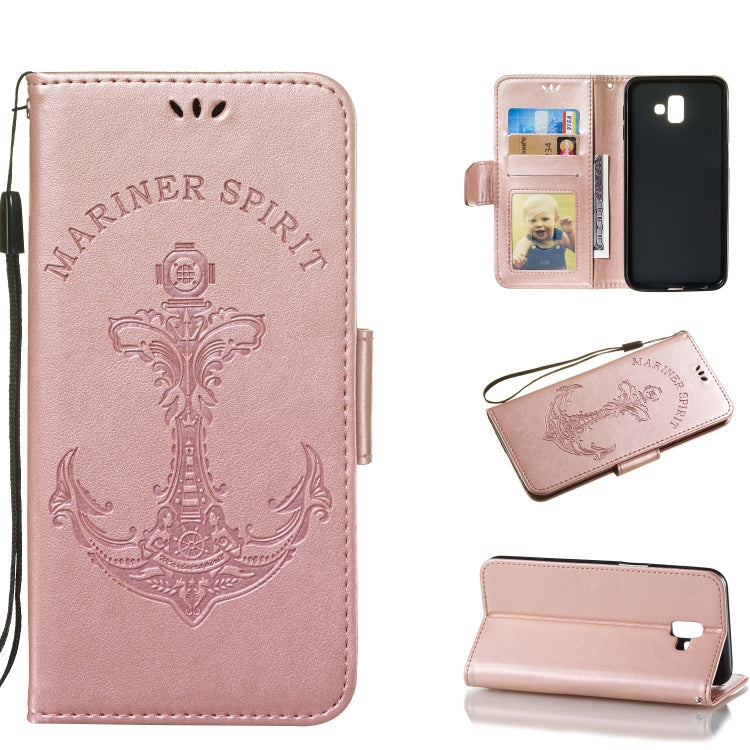 Pressed Printing Mermaid Anchor Pattern Horizontal Flip PU Leather Case for Galaxy J6+, with Holder & Card Slots & Wallet & Photo Frame