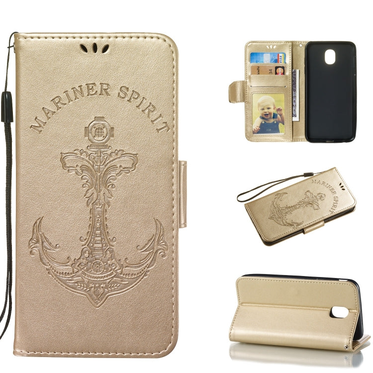 Pressed Printing Mermaid Anchor Pattern Horizontal Flip PU Leather Case for Galaxy J7 (2018) US Version, with Holder & Card Slots & Wallet & Photo Frame