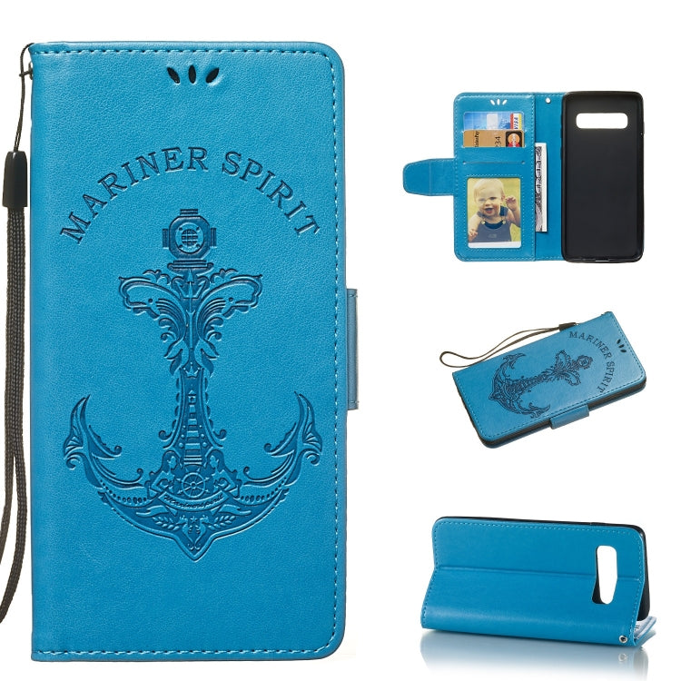 Pressed Printing Mermaid Anchor Pattern Horizontal Flip PU Leather Case for Galaxy S10, with Holder & Card Slots & Wallet & Photo Frame