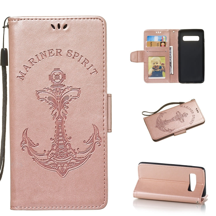 Pressed Printing Mermaid Anchor Pattern Horizontal Flip PU Leather Case for Galaxy S10, with Holder & Card Slots & Wallet & Photo Frame