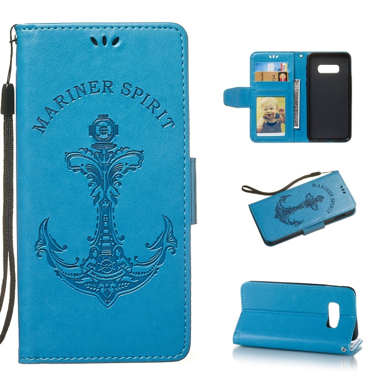 Pressed Printing Mermaid Anchor Pattern Horizontal Flip PU Leather Case for Galaxy S10e, with Holder & Card Slots & Wallet & Photo Frame