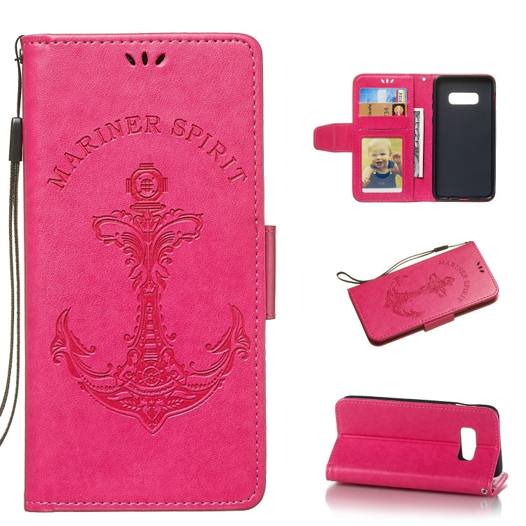 Pressed Printing Mermaid Anchor Pattern Horizontal Flip PU Leather Case for Galaxy S10e, with Holder & Card Slots & Wallet & Photo Frame