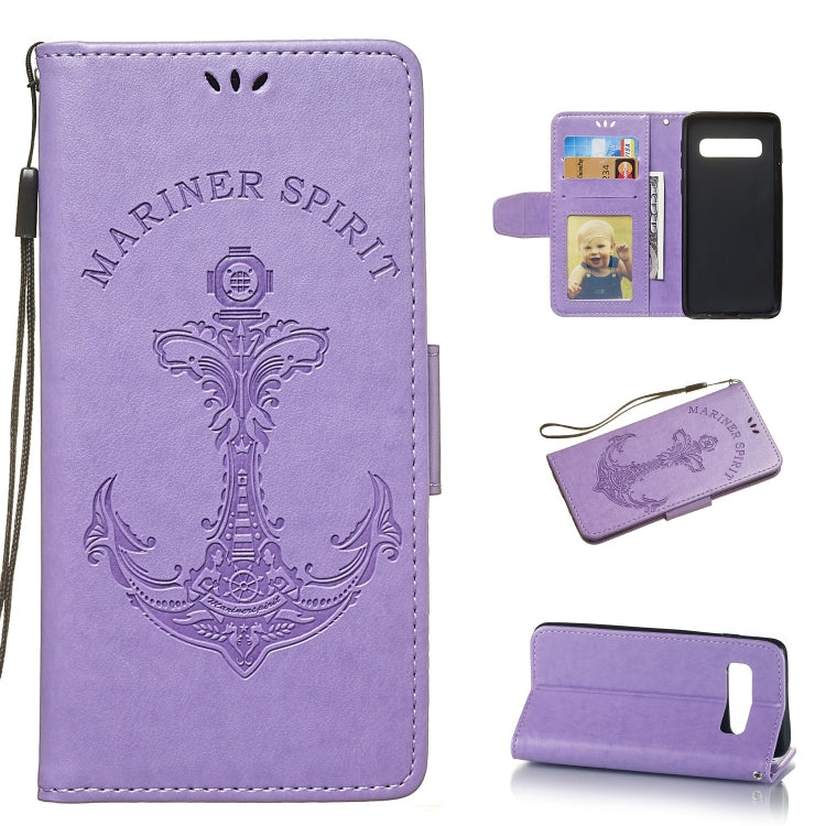 Pressed Printing Mermaid Anchor Pattern Horizontal Flip PU Leather Case for Galaxy S10+, with Holder & Card Slots & Wallet & Photo Frame