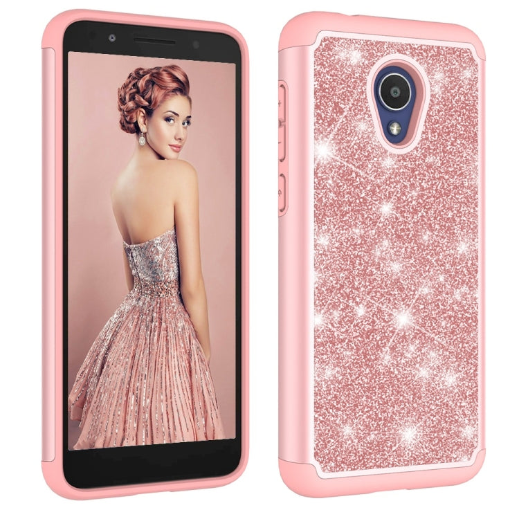 Glitter Powder Contrast Skin Shockproof Silicone + PC Protective Case for Alcatel 1X Evolve / Alcatel TCL LX / Alcatel IdealXtra 2018