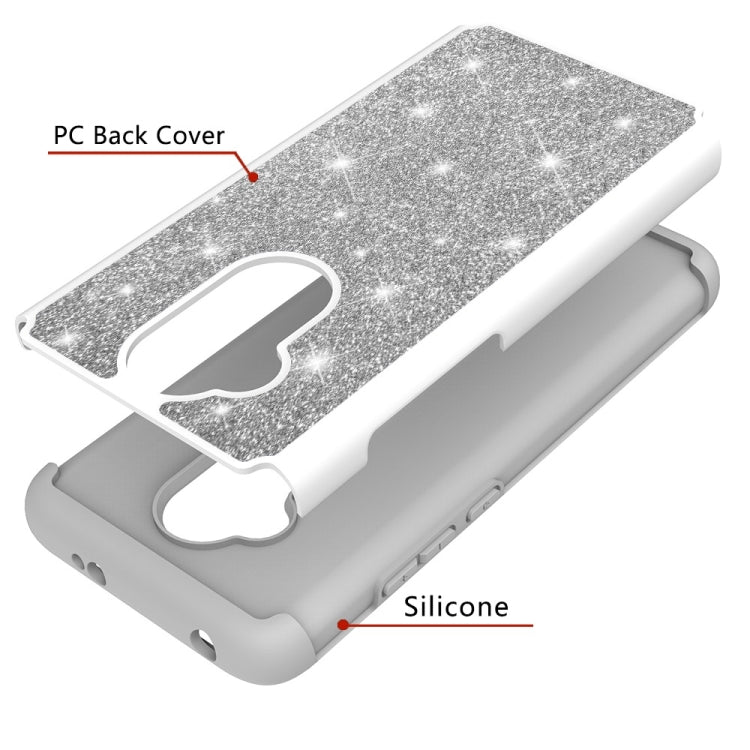 Glitter Powder Contrast Skin Shockproof Silicone + PC Protective Case for Alcatel 7 (2018) / Alcatel Revvl 2 Plus (2018) / Alcatel 7 Folio