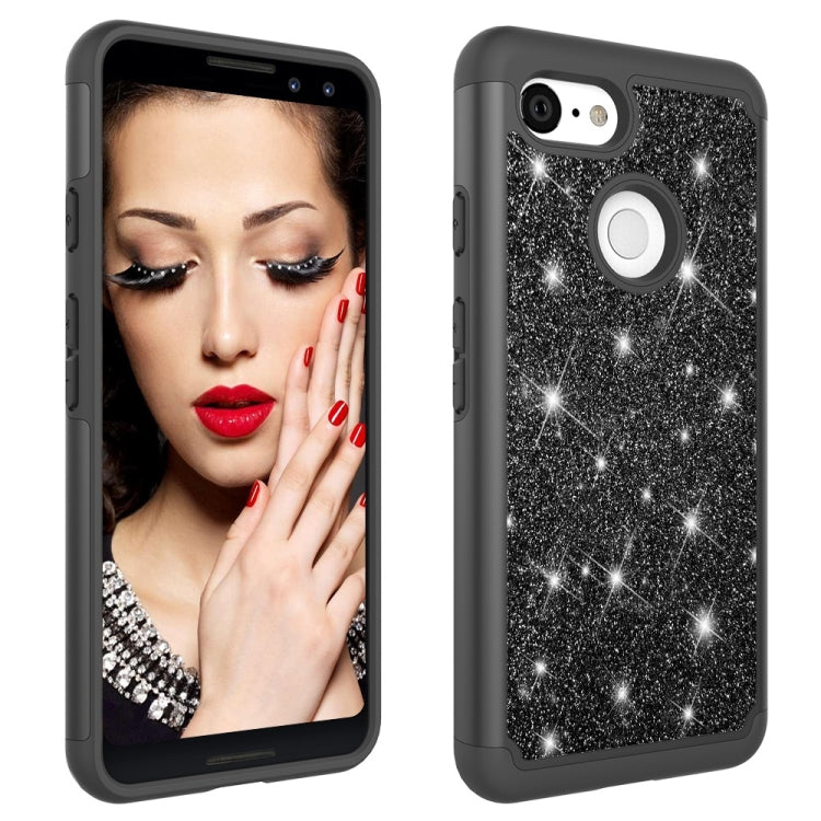 Glitter Powder Contrast Skin Shockproof Silicone + PC Protective Case for Google Pixel 3