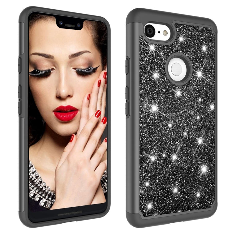 Glitter Powder Contrast Skin Shockproof Silicone + PC Protective Case for Google Pixel 3 XL