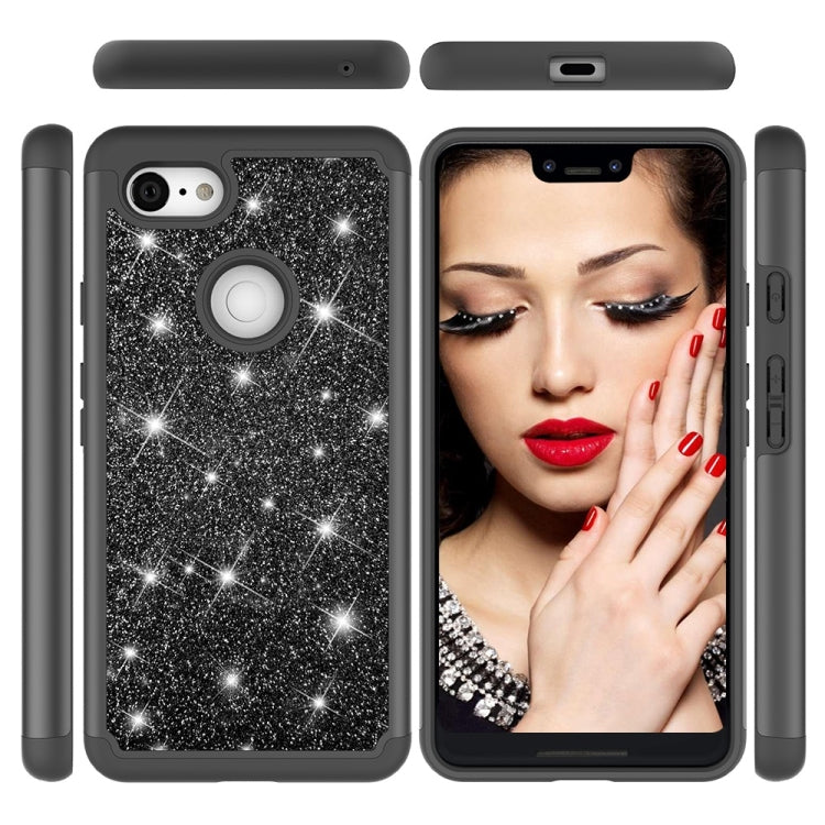 Glitter Powder Contrast Skin Shockproof Silicone + PC Protective Case for Google Pixel 3 XL