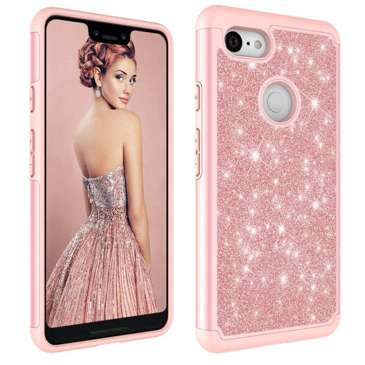 Glitter Powder Contrast Skin Shockproof Silicone + PC Protective Case for Google Pixel 3 XL