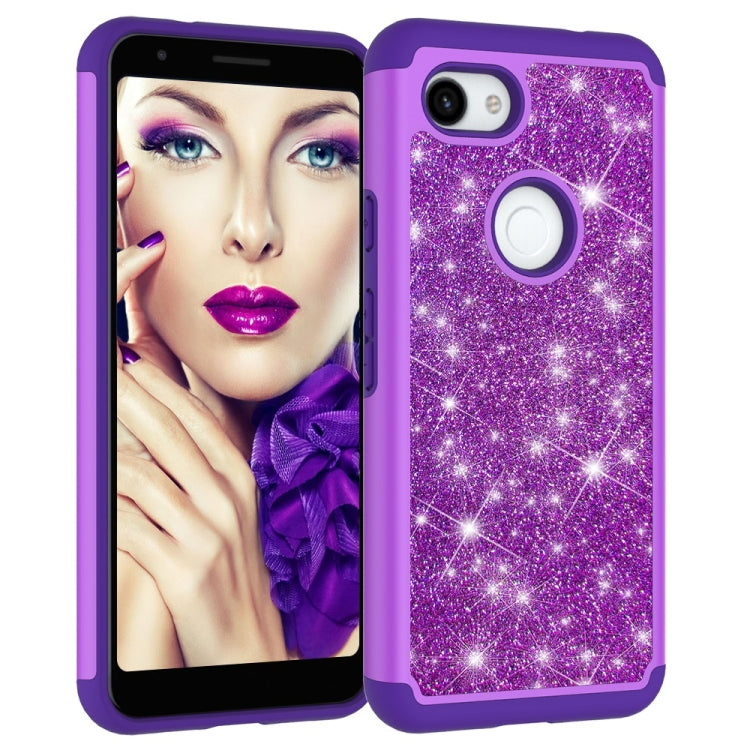 Glitter Powder Contrast Skin Shockproof Silicone + PC Protective Case for Google Pixel 3A XL