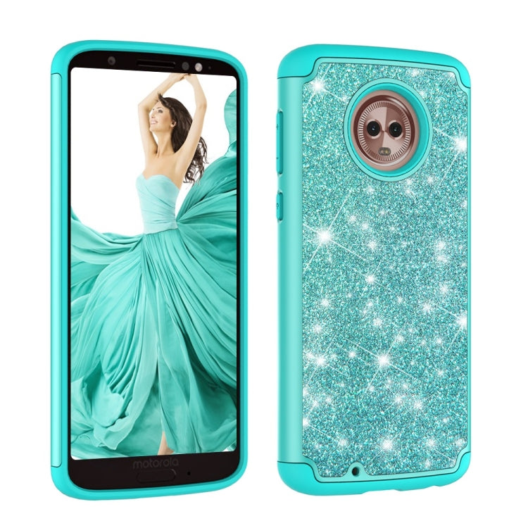 Glitter Powder Contrast Skin Shockproof Silicone + PC Protective Case for Motorola Moto G6